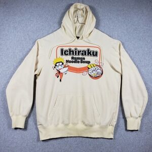 Naruto Shippuden Mens L Hoodie Ichiraku Ramen Cream Graphic Pullover Sweatshirt